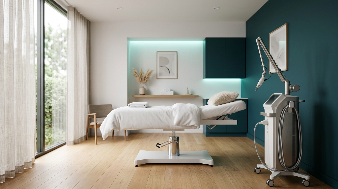 Calm treatment room with a laser device at You By Sia, Bondi Junction